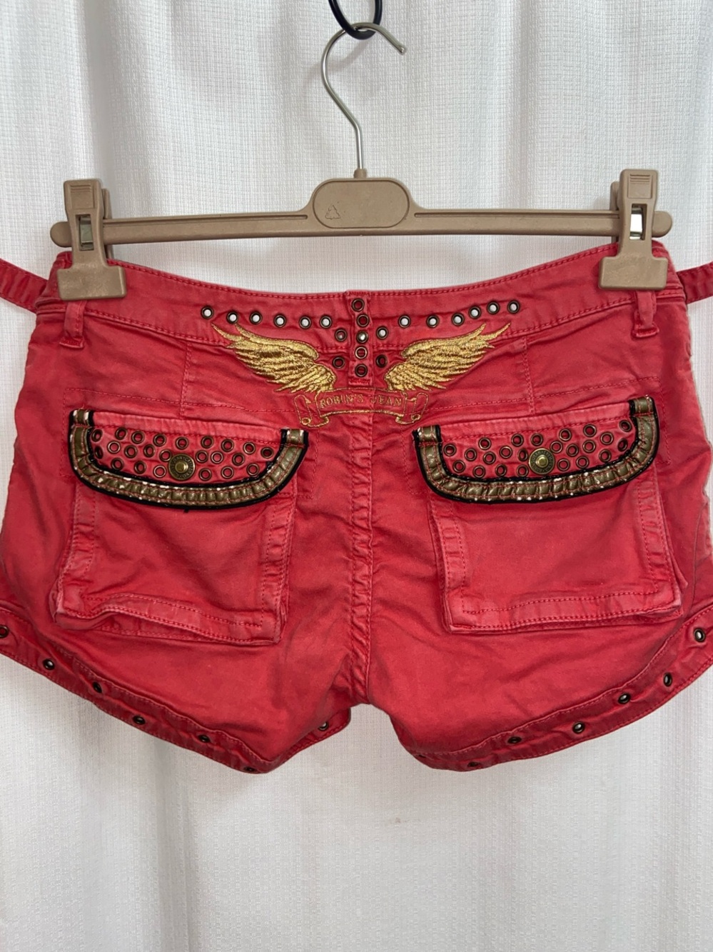 RARE Vintage Robin's Jean Y2K Red Grommet Studded Cargo-Style Denim